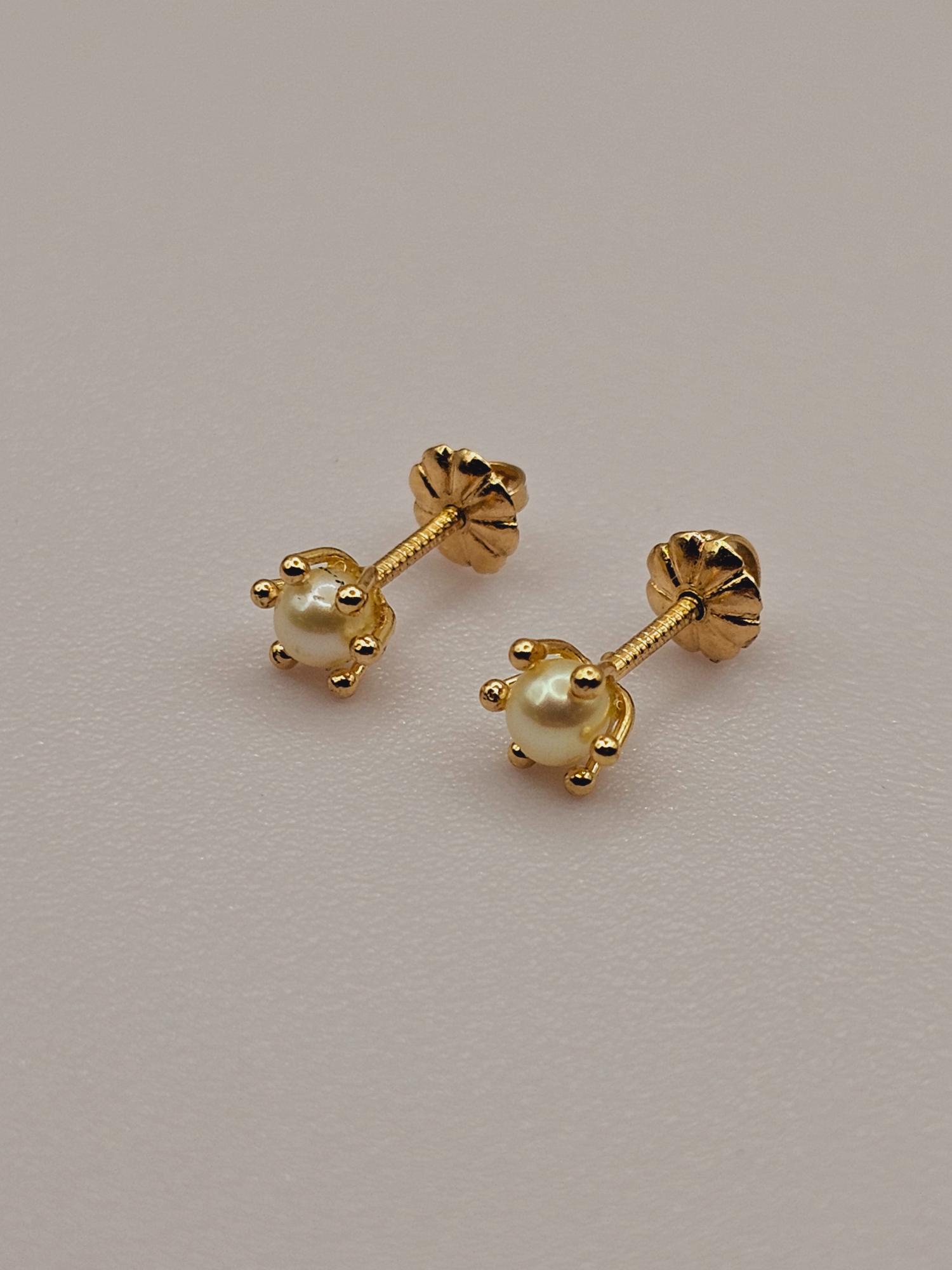 Aros pistilo Perla Cultivada pequeños 6 mm 0.8 grs Oro 18k 2