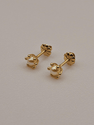 Aros pistilo Perla Cultivada pequeños 6 mm 0.8 grs Oro 18k