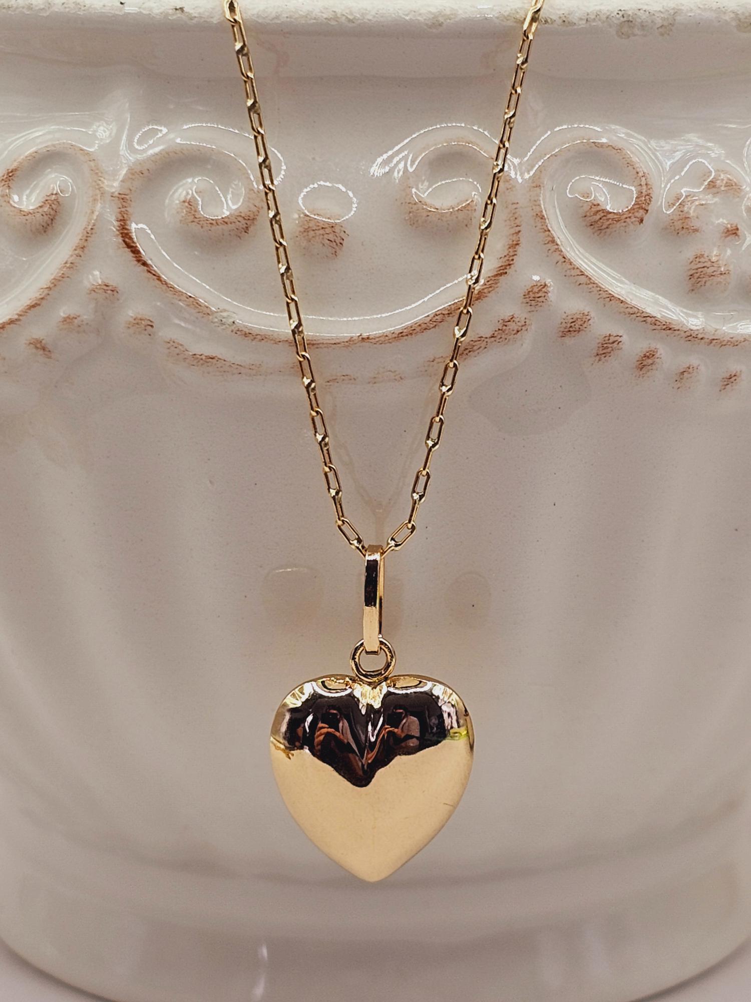 Cadena limada 50 cm y corazón inflado 2.5 cm 3.5 grs Oro 18k 1