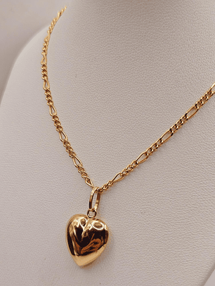 Cadena cartier 50 cm y corazón inflado 2.5 cm 6.4 grs Oro 18k 