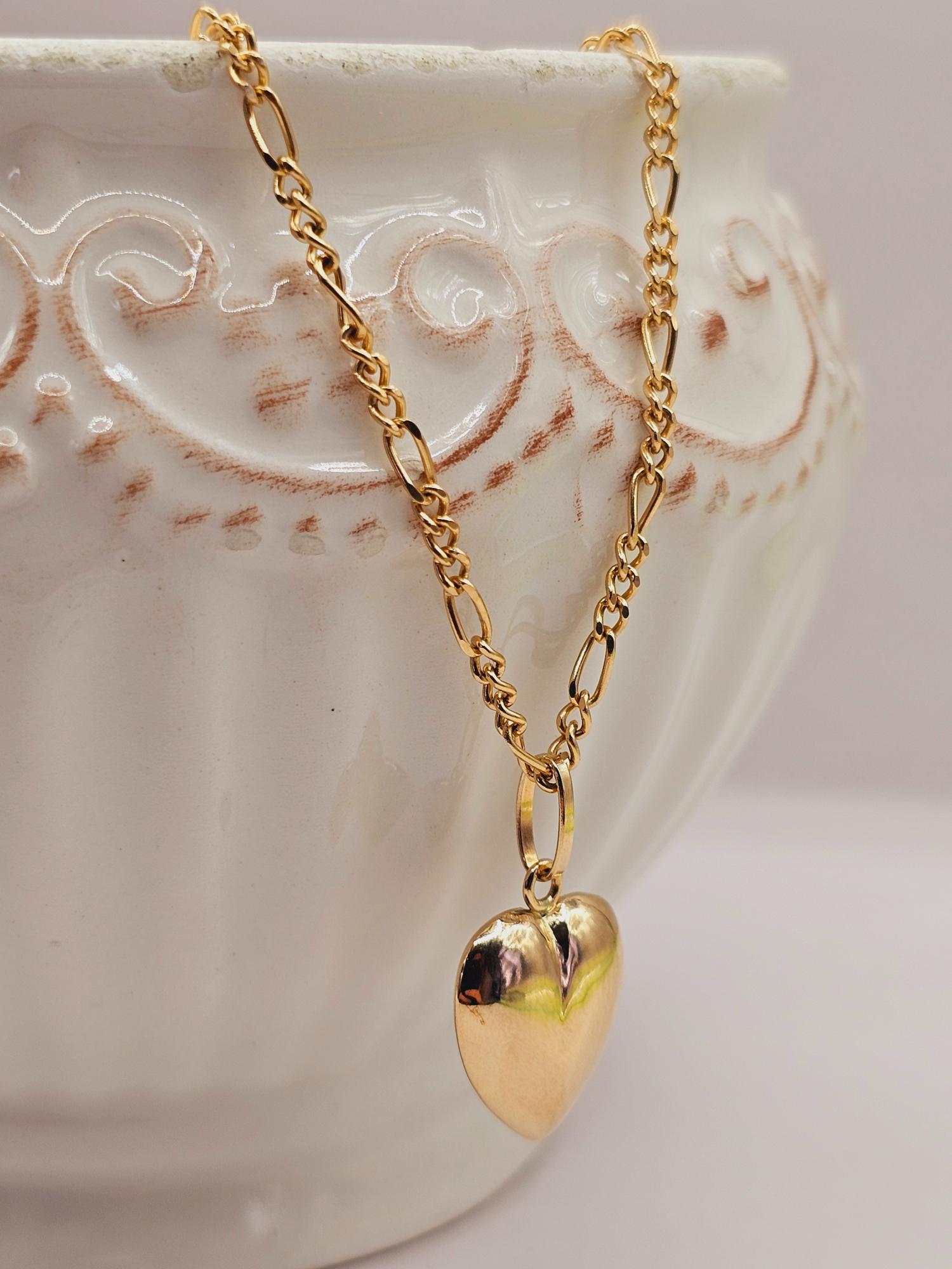 Cadena cartier 50 cm y corazón inflado 2.5 cm 6.4 grs Oro 18k  6