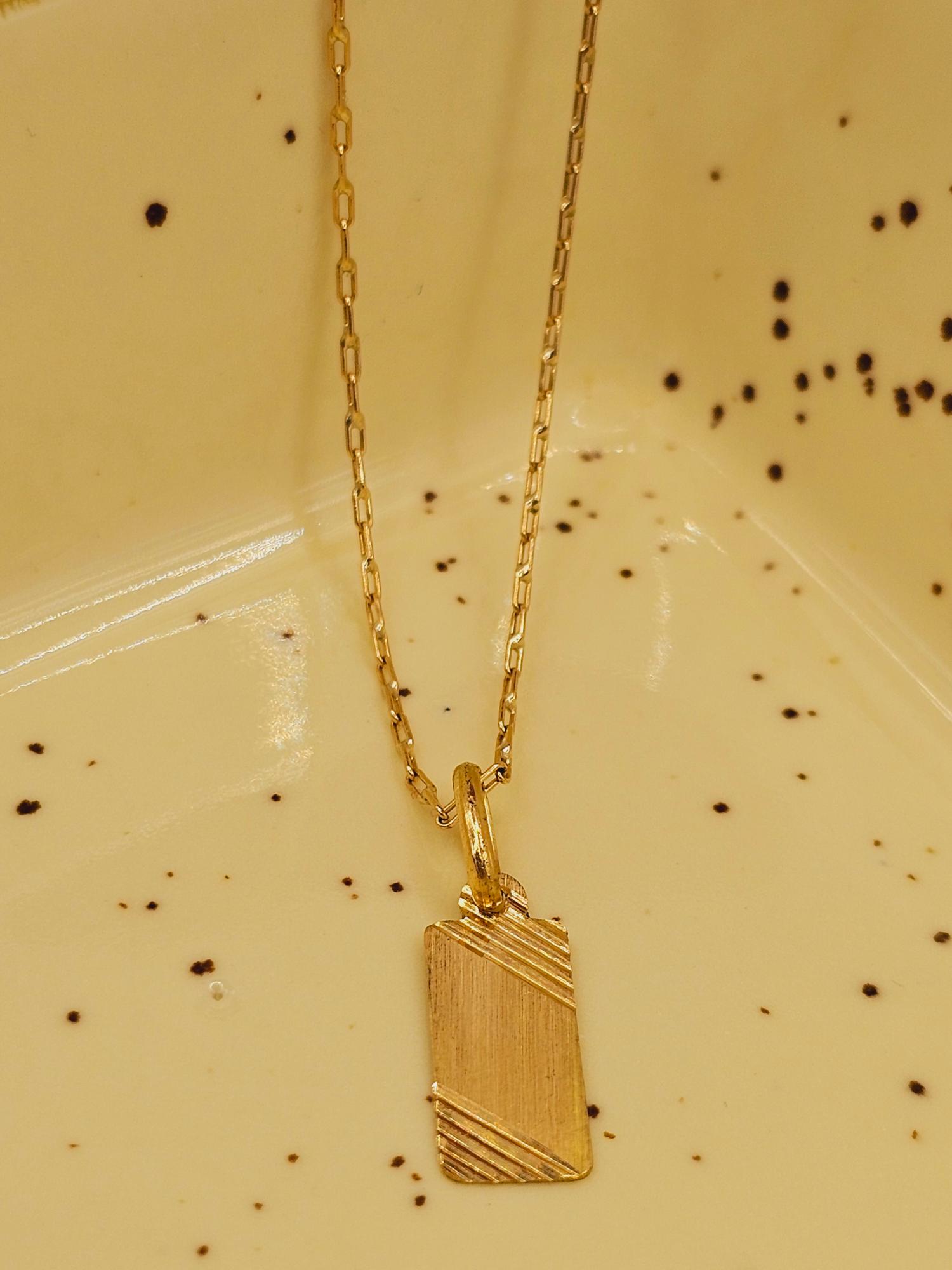 Cadena limada 50 cm y colgante placa 2 cm 2.6 grs Oro 18k  5