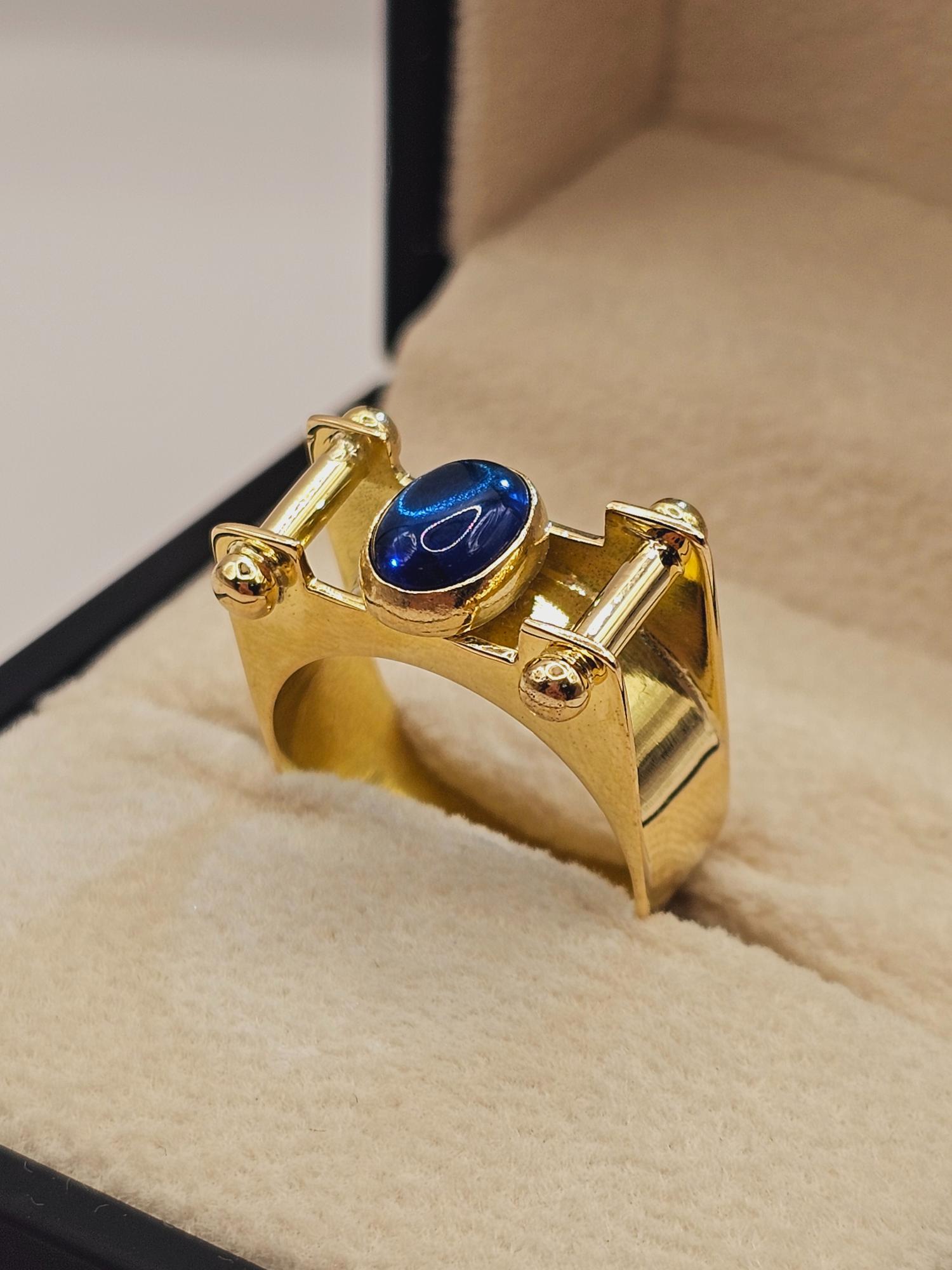 Anillo reina Charlotte con zafiro azul ovalado 8 grs Oro 18k 7