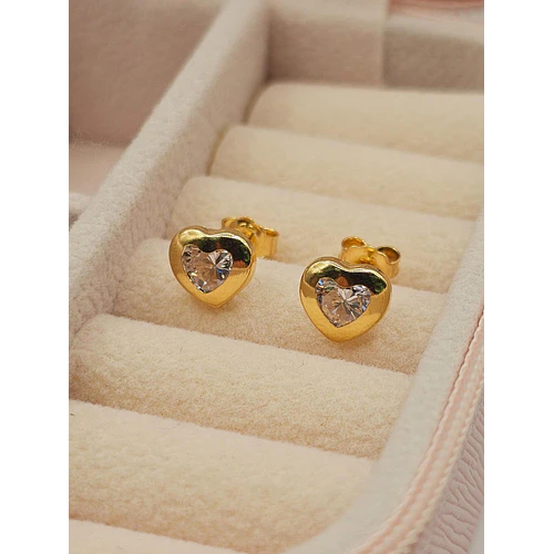 Aros corazón circon 7.5 mm 1.5 grs Oro 18k