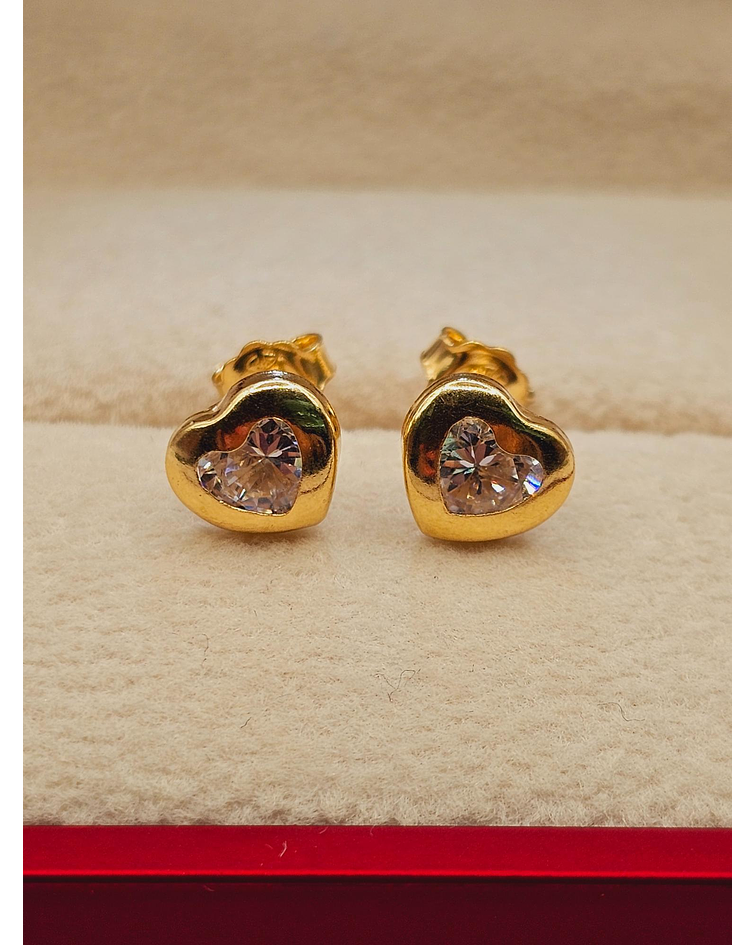 Aros corazón circon 7.5 mm 1.5 grs Oro 18k