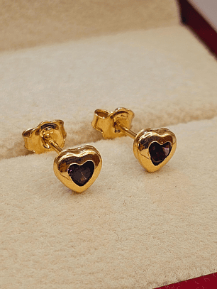 Aros corazón amatista 5 mm 1 gr Oro 18k