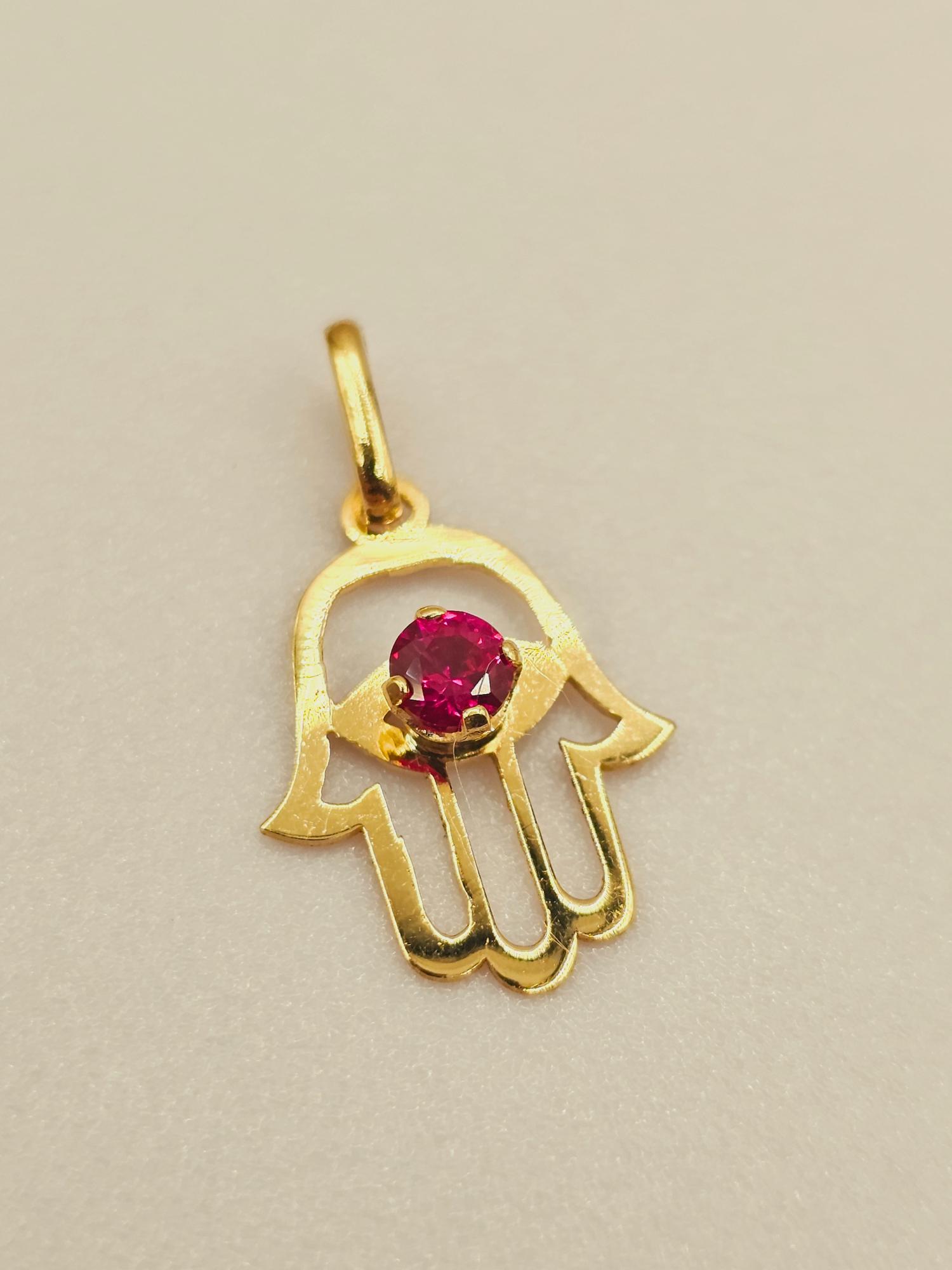 Colgante mano de fátima rubí 2.1 cm 1 gr Oro 18k 4
