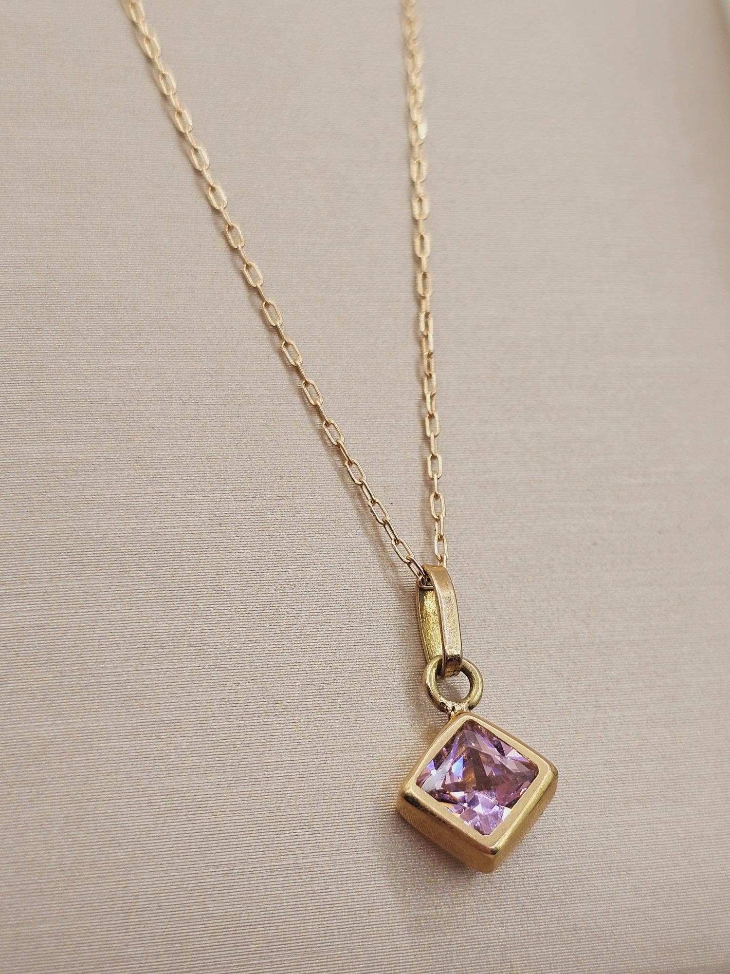 Cadena limada 50 cm y colgante rombo rosa de Francia 1.8 cm 2 grs Oro 18k 4