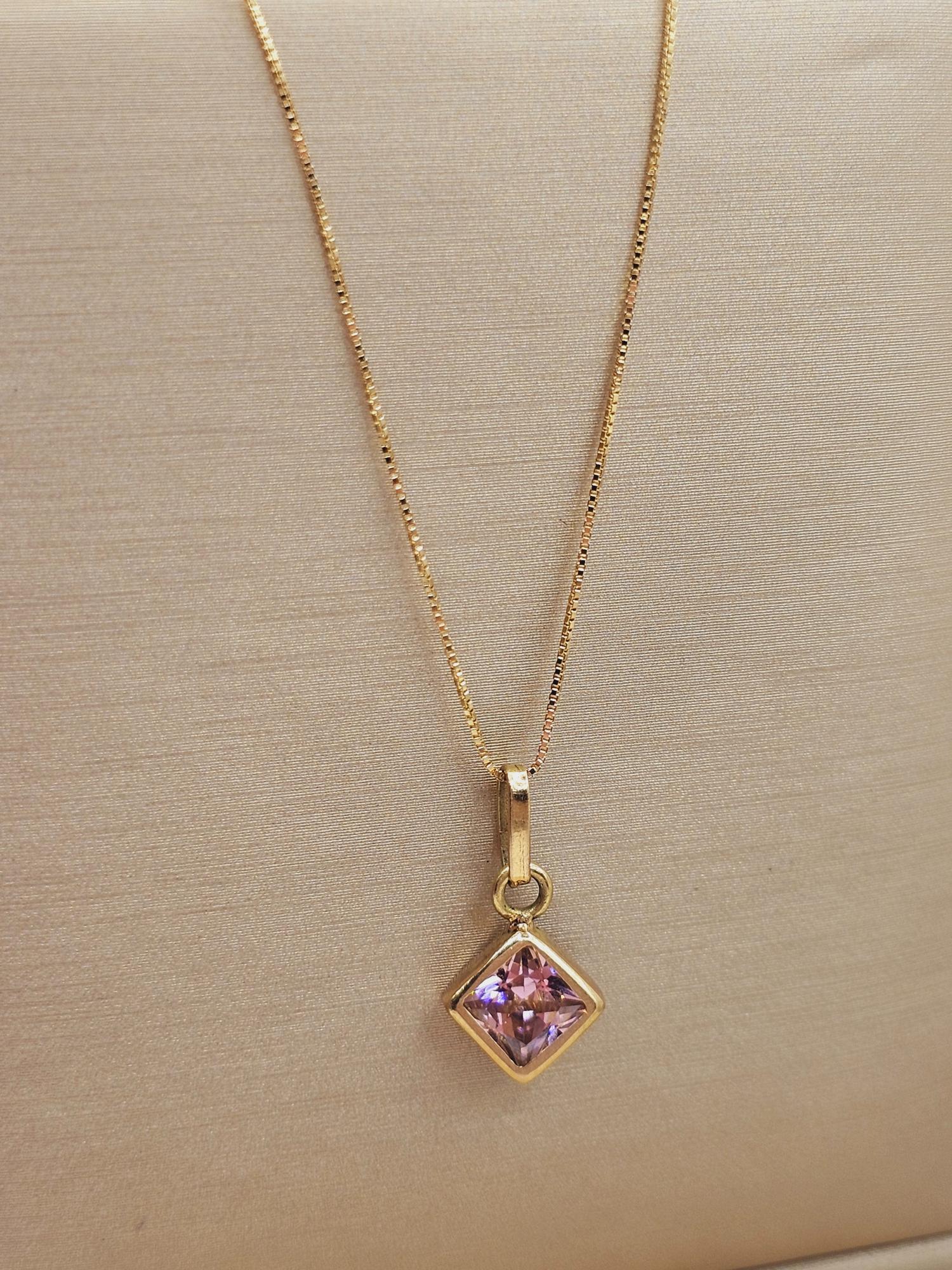 Cadena Veneciana 45 cm italiana y colgante rombo rosa de Francia 1.8 cm 2 grs Oro 18k 1