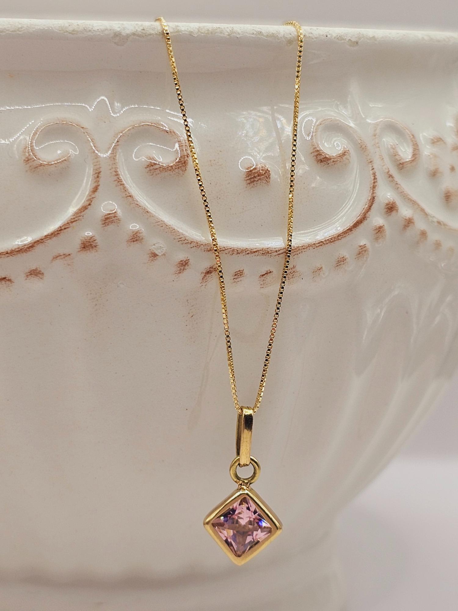 Cadena Veneciana 45 cm italiana y colgante rombo rosa de Francia 1.8 cm 2 grs Oro 18k 2