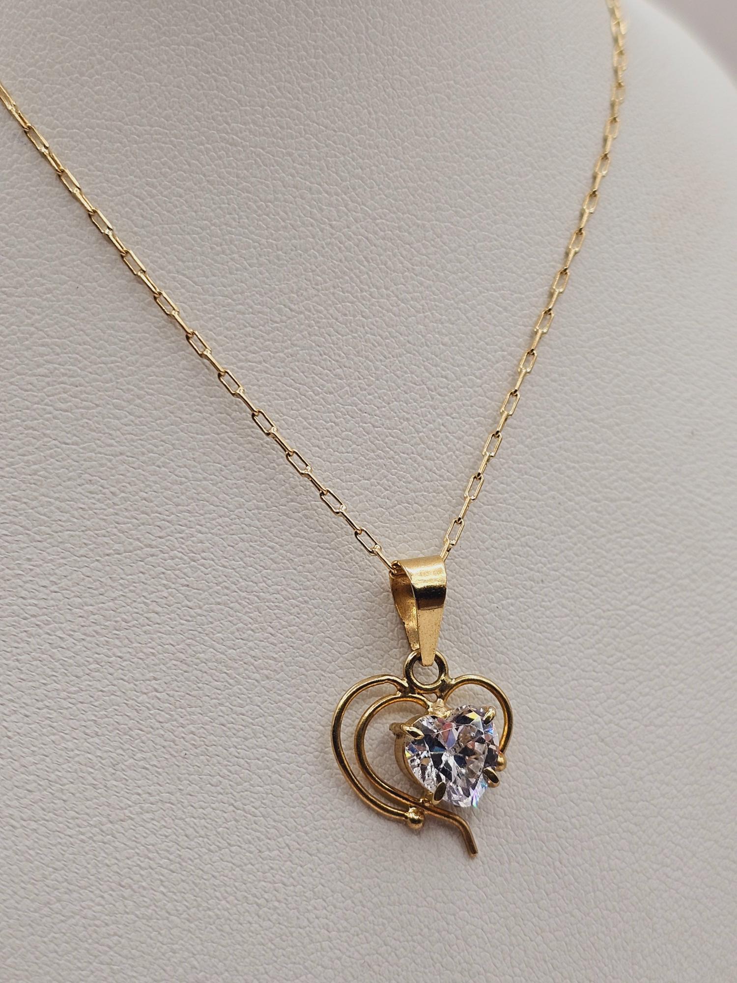 Cadena limada 50 cm y colgante corazón circon 2.4 cm 3.4 grs Oro 18k 4