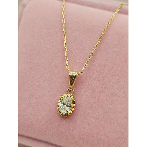 Cadena limada 50 cm y colgante chaton circón 2 cm 3.1 grs Oro 18k