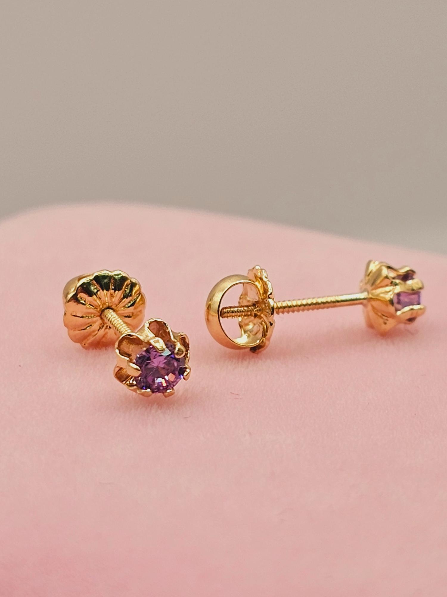 Aros chaton italiano amatista 5 mm 0.8 grs Oro 18k 5