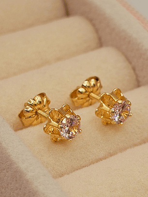 Aros chaton italiano rosa de Francia 7 mm 1.2 grs Oro 18k