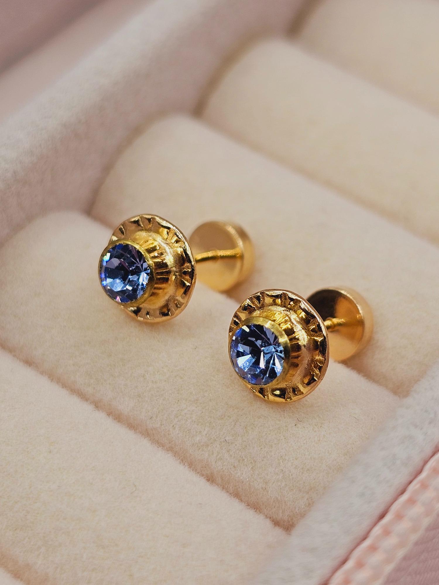 Aros abridores flor aguamarina 7 mm Oro 14k 2