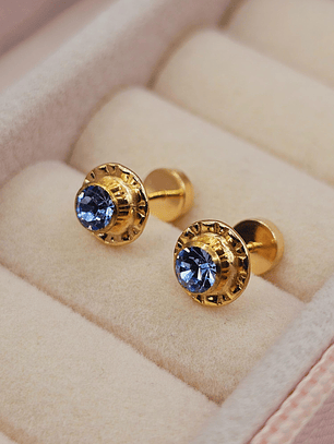 Aros abridores flor aguamarina 7 mm Oro 14k