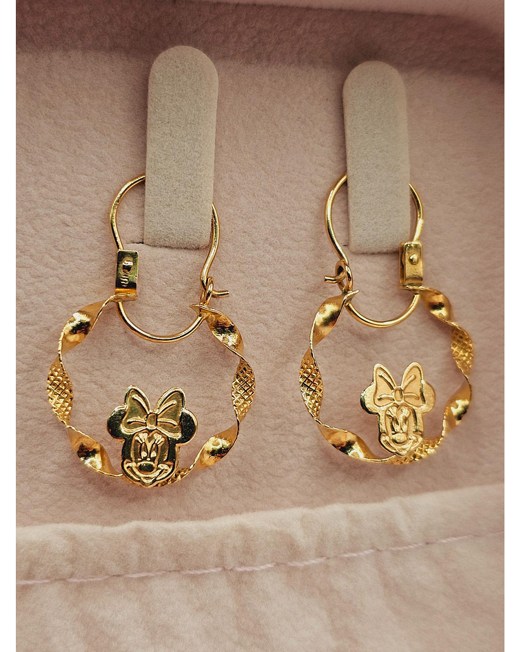 Aros argolla entorchada minnie 3.4 cm 2.7 grs Oro 18k