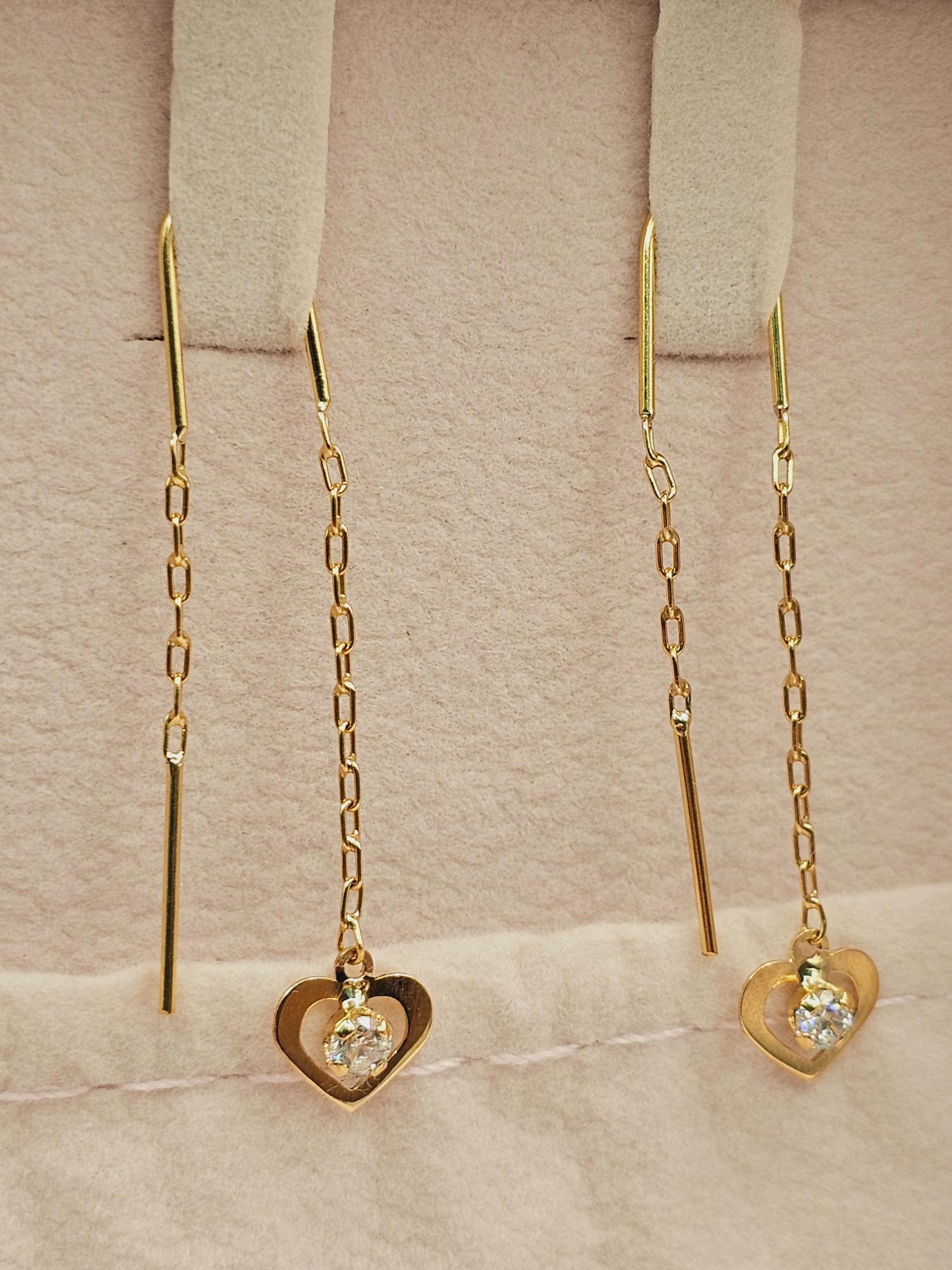 Aros cadena corazón circón 4.5 cm 1.4 grs Oro 18k 2