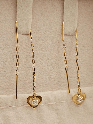 Aros cadena corazón circón 4.5 cm 1.4 grs Oro 18k