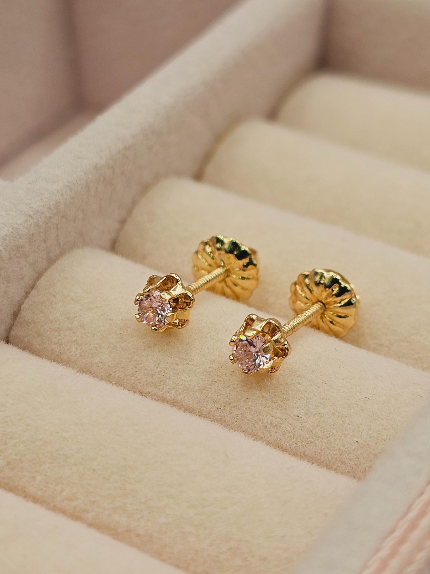 Aros chaton italiano rosa de Francia 4 mm 0.7 grs Oro 18k 1