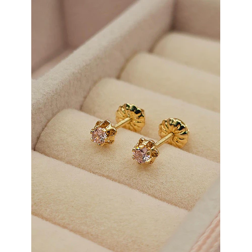 Aros chaton italiano rosa de Francia 4 mm 0.7 grs Oro 18k
