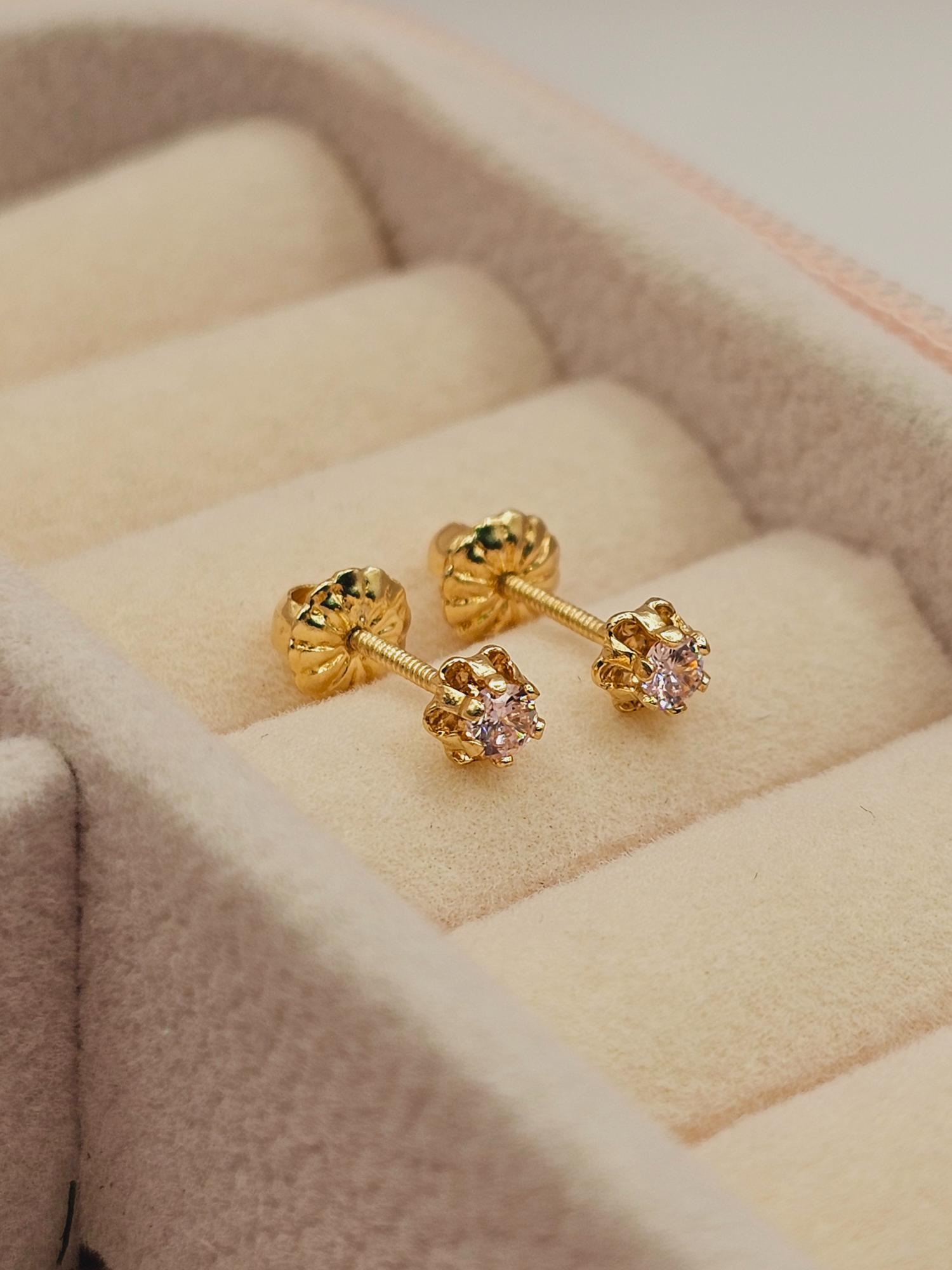 Aros chaton italiano rosa de Francia 4 mm 0.7 grs Oro 18k 2