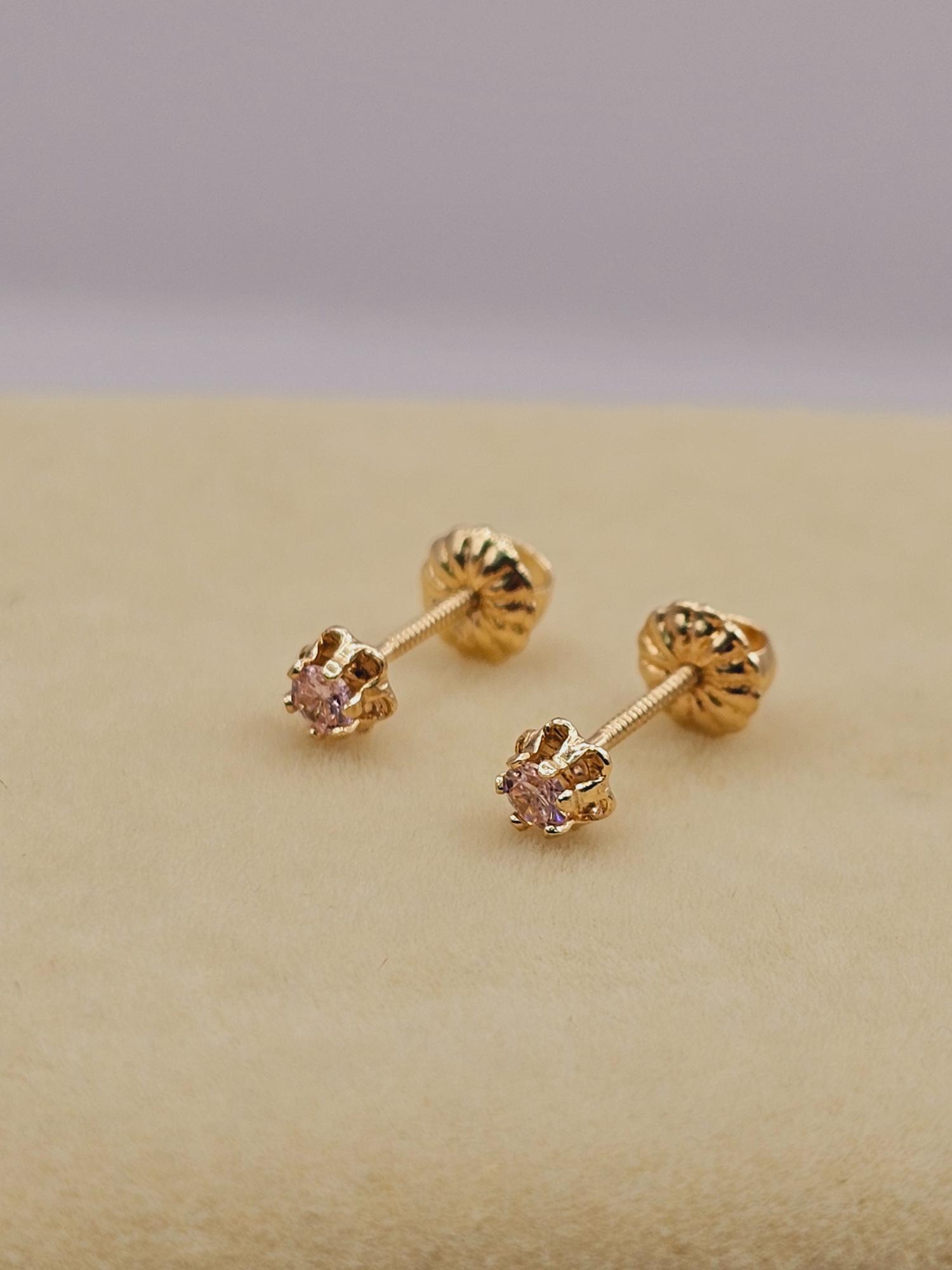 Aros chaton italiano rosa de Francia 4 mm 0.7 grs Oro 18k 3