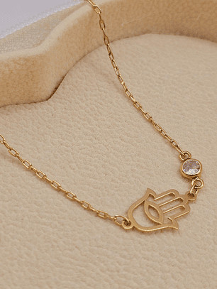 Pulsera mano de Fátima y circón 19 cm 1.5 grs Oro 18k