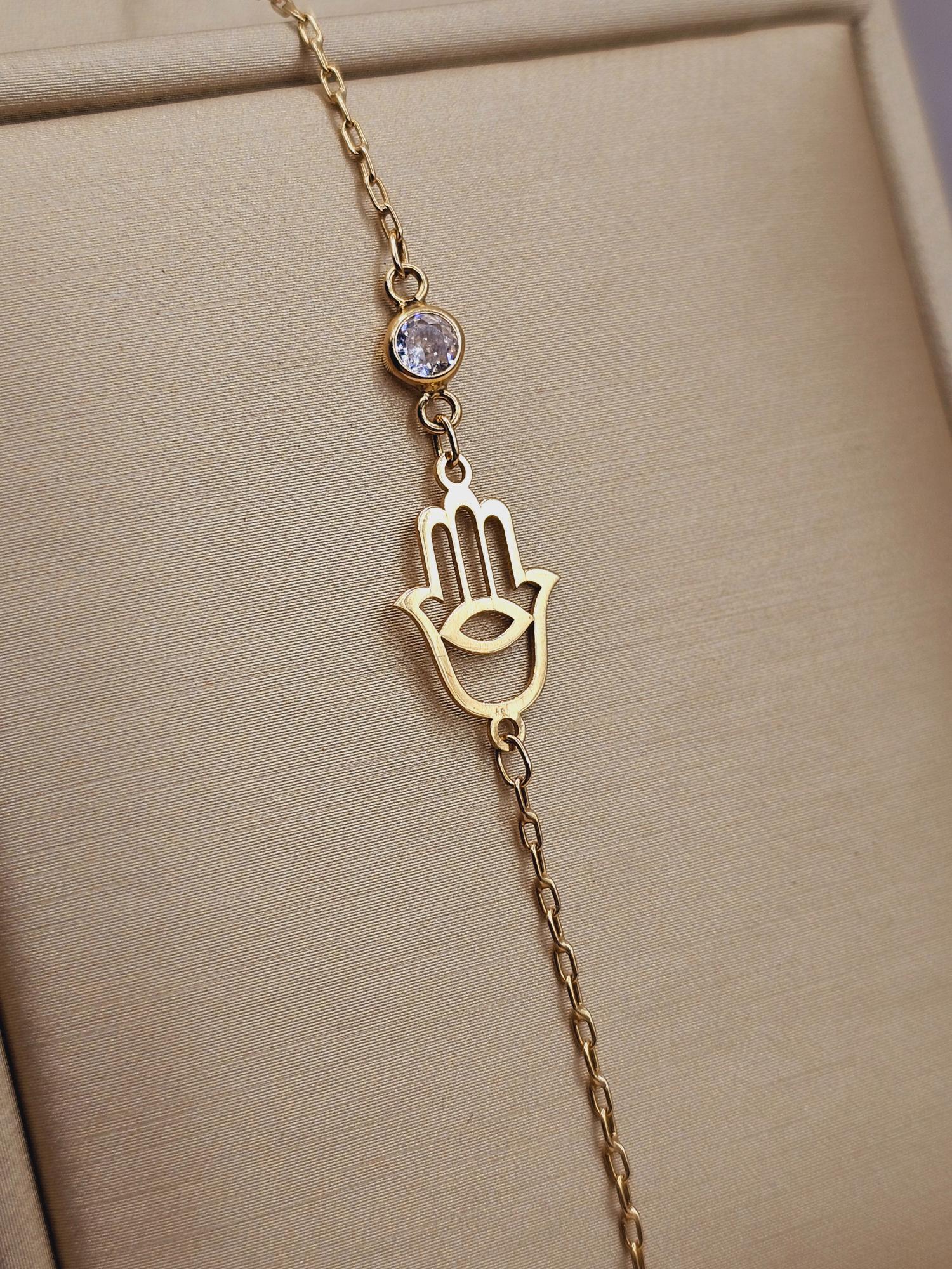 Pulsera mano de Fátima y circón 19 cm 1.5 grs Oro 18k 1