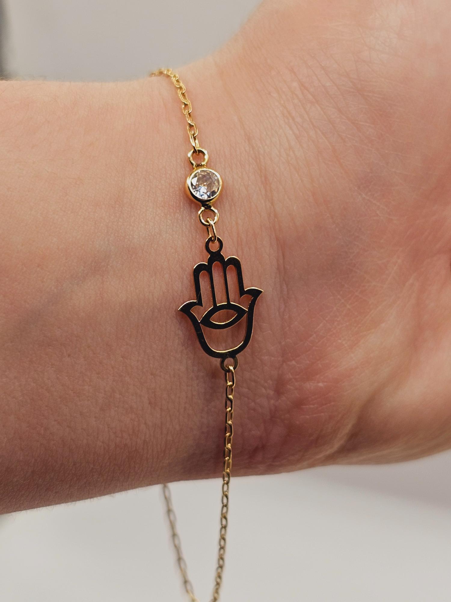 Pulsera mano de Fátima y circón 19 cm 1.5 grs Oro 18k 4