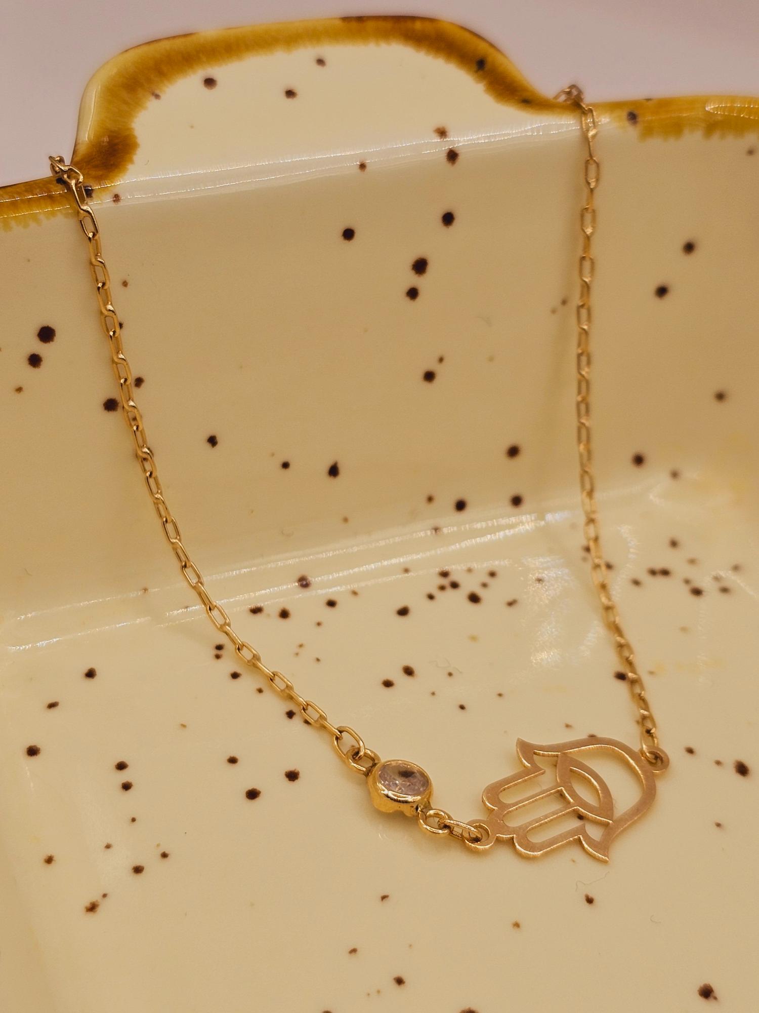 Pulsera mano de Fátima y circón 19 cm 1.5 grs Oro 18k 3