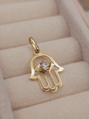 Colgante mano de Fátima piedra rosa de Francia 2.2 cm 1.1 grs Oro 18k