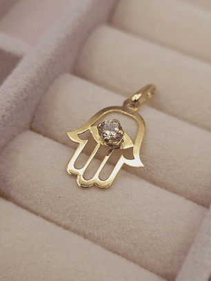 Colgante mano de Fátima piedra rosa de Francia 2.2 cm 1.1 grs Oro 18k