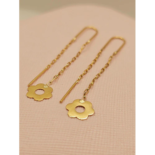 Aros cadena margaritas 5.3 cm 1.4 grs Oro 18k