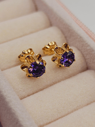 Aros chaton Italiano amatista 9 mm 2 grs Oro 18k