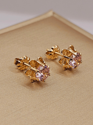 Aros chaton italiano rosa de Francia 9 mm 2.1 grs Oro 18k