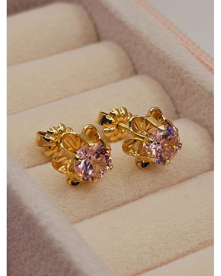 Aros chaton italiano rosa de Francia 9 mm 2.1 grs Oro 18k