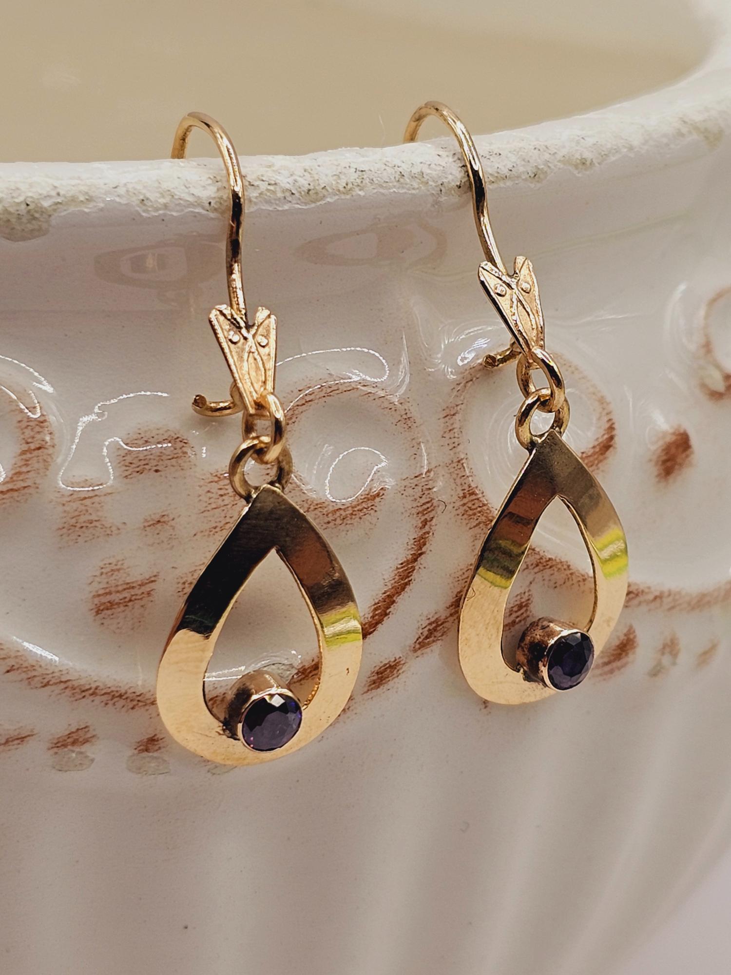 Aros gota colgante Amatista con gancho 3.3 cm 1.9 grs Oro 18k 2