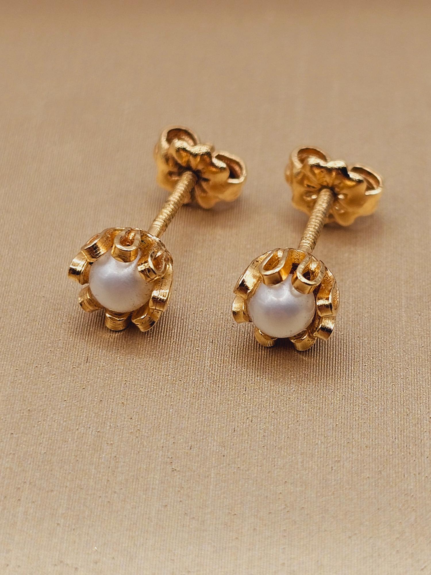 Aros perla cultivada cuello de payaso 6.5 cm 1.8 grs Oro 18k 2