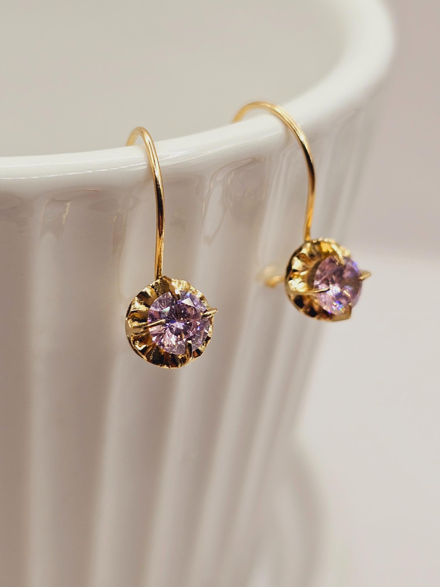 Aros chaton colgante rosa de Francia 2 cm 1.9 grs Oro 18k 4