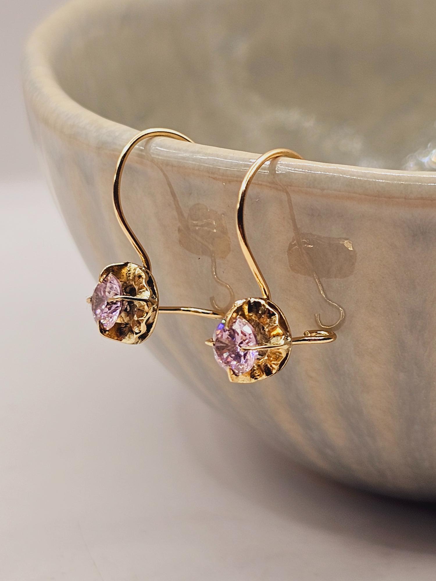 Aros chaton colgante rosa de Francia 2 cm 1.9 grs Oro 18k 5