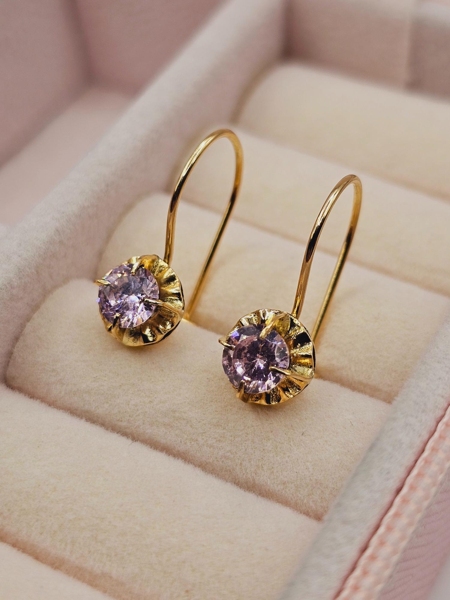 Aros chaton colgante rosa de Francia 2 cm 1.9 grs Oro 18k 3