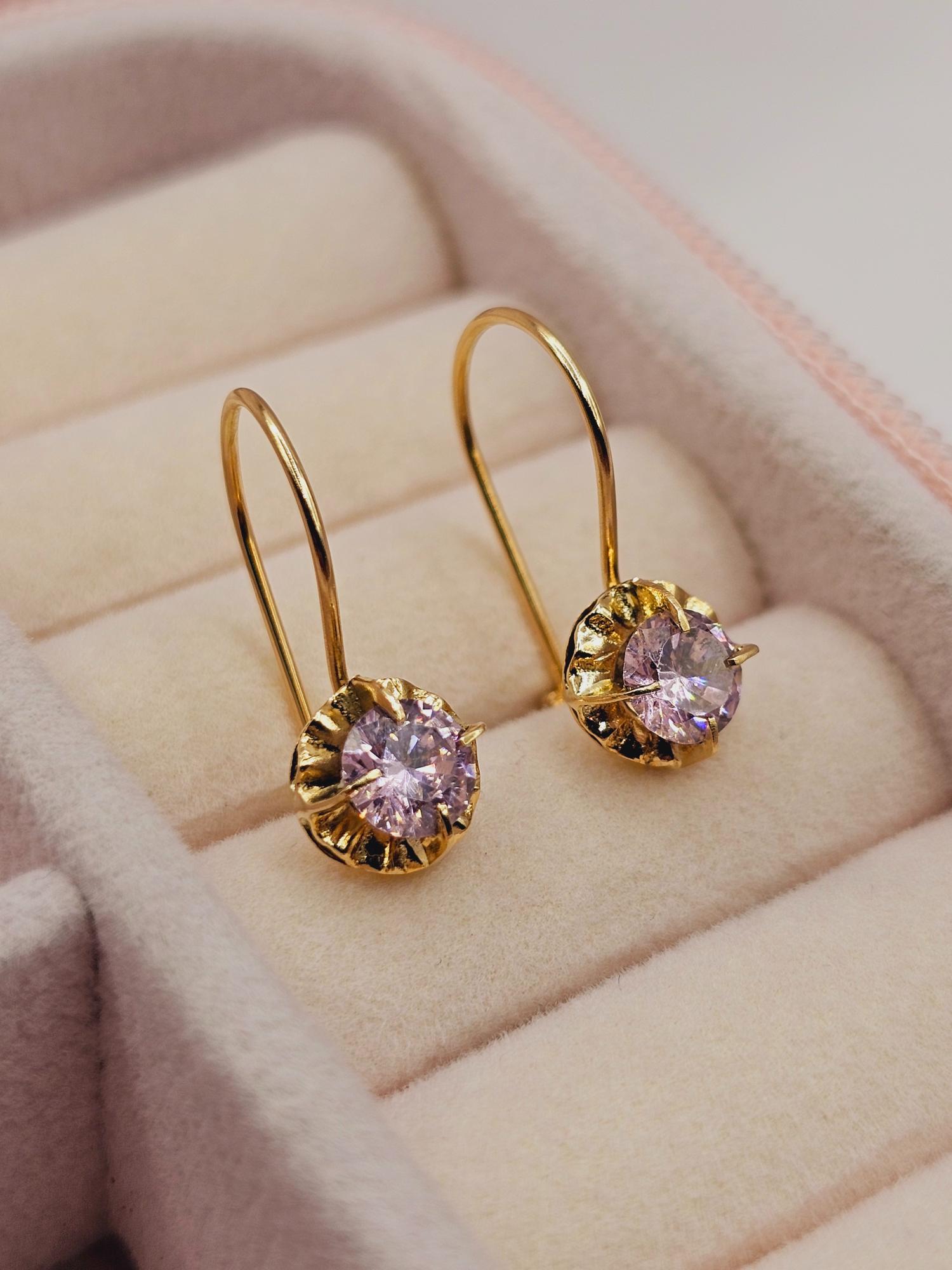 Aros chaton colgante rosa de Francia 2 cm 1.9 grs Oro 18k 2