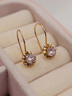 Aros chaton colgante rosa de Francia 2 cm 1.9 grs Oro 18k