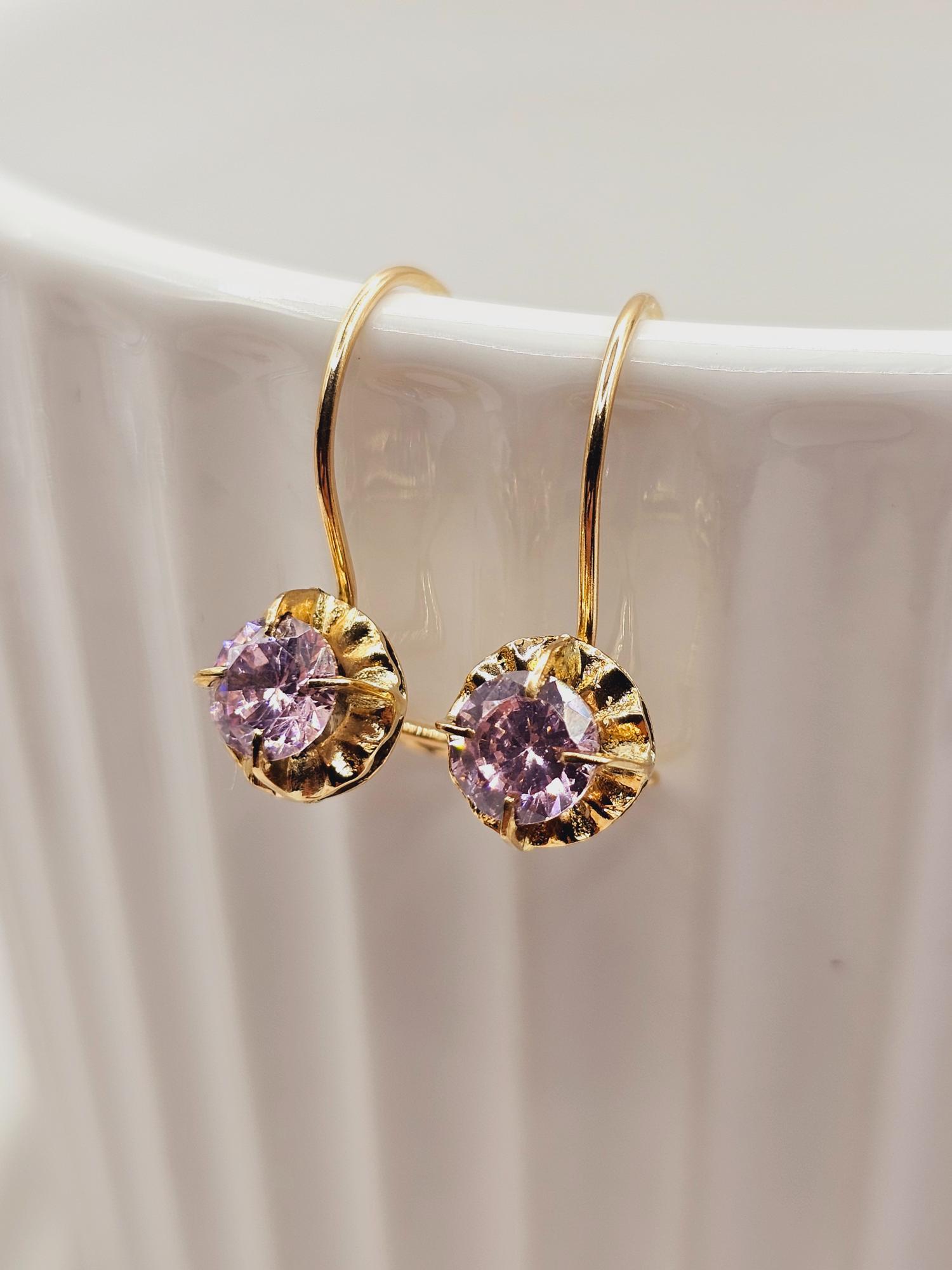 Aros chaton colgante rosa de Francia 2 cm 1.9 grs Oro 18k 6