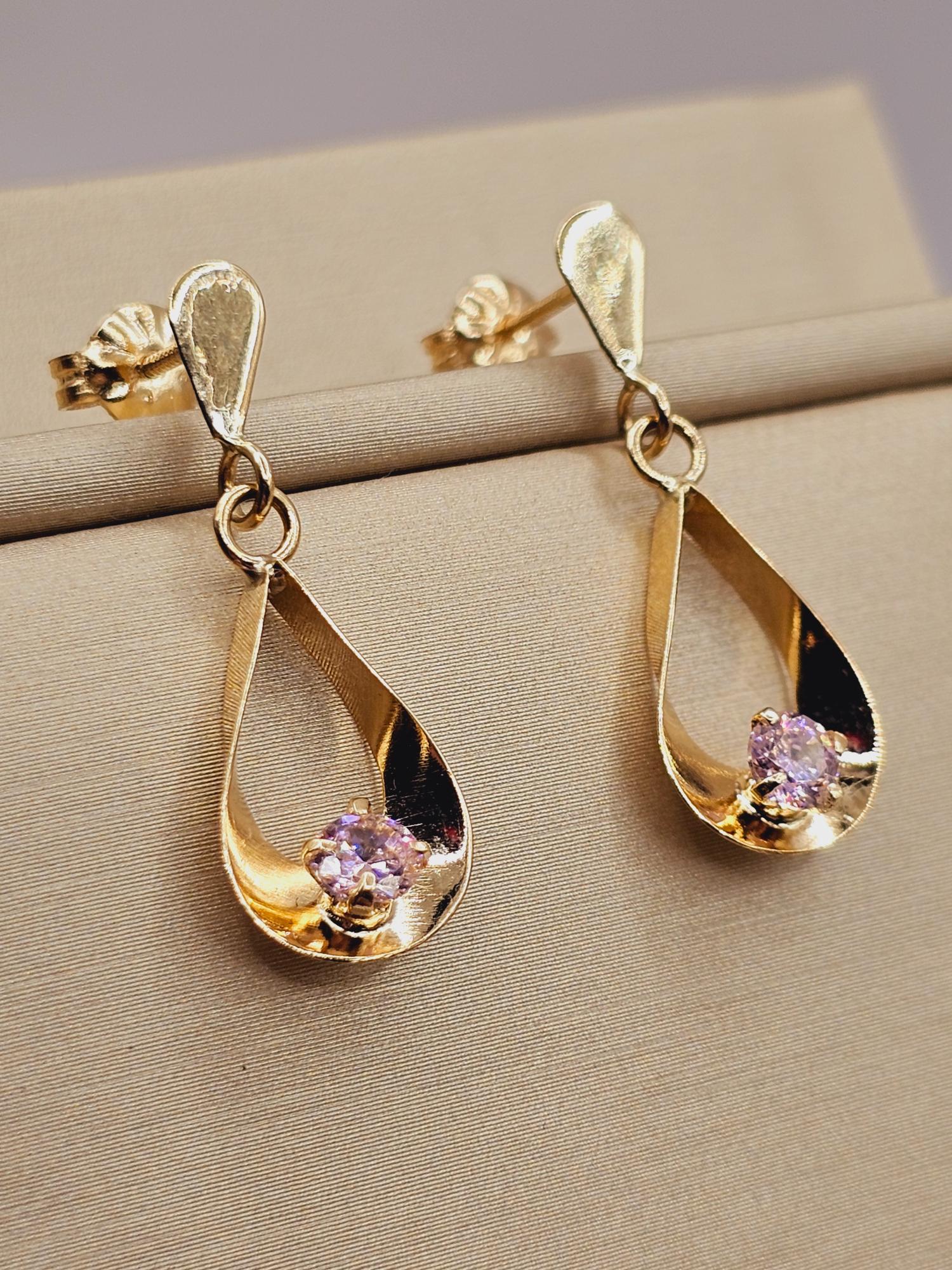 Aros gota colgante rosa de Francia con gancho 2. 9 cm 2.4 grs Oro 18k 1