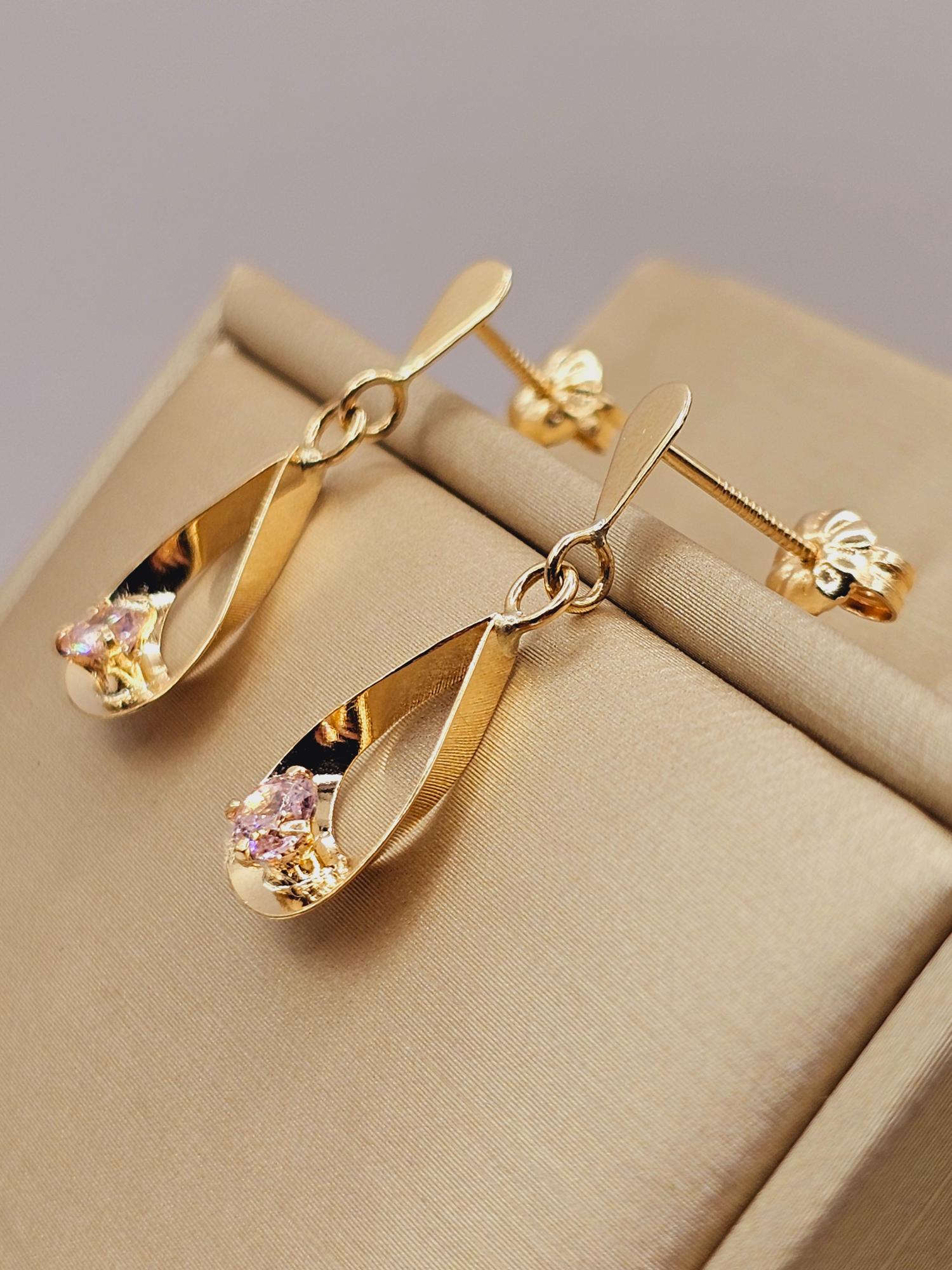 Aros gota colgante rosa de Francia con gancho 2. 9 cm 2.4 grs Oro 18k 4