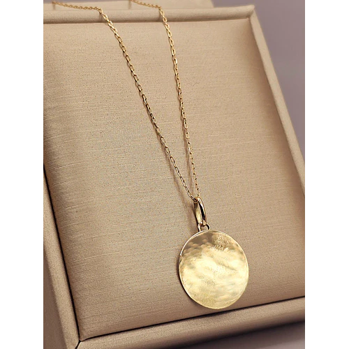 Cadena limada 50 cm y colgante disco 1.8 cm 2.5 grs Oro 18k 