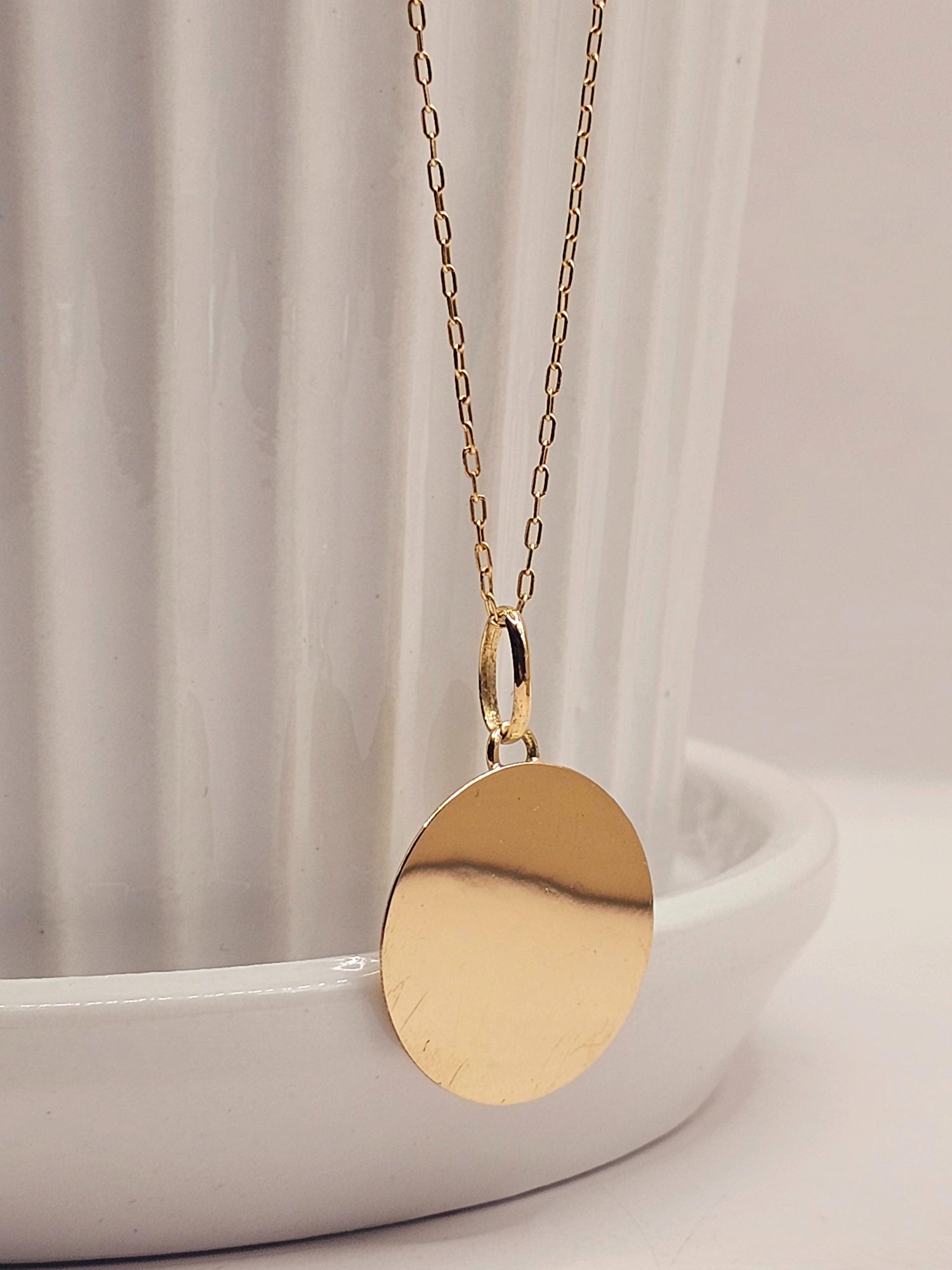 Cadena limada 50 cm y colgante disco 1.8 cm 2.5 grs Oro 18k  5