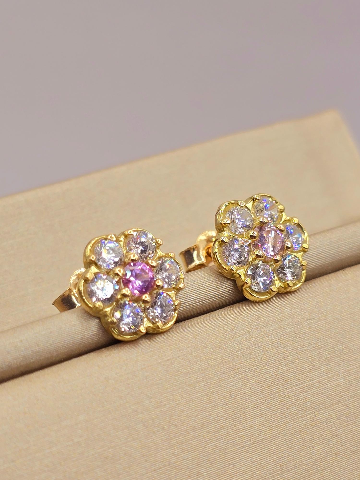 Aros roseta circones y rosa de francia 1 cm 2.6 grs Oro 18k 4